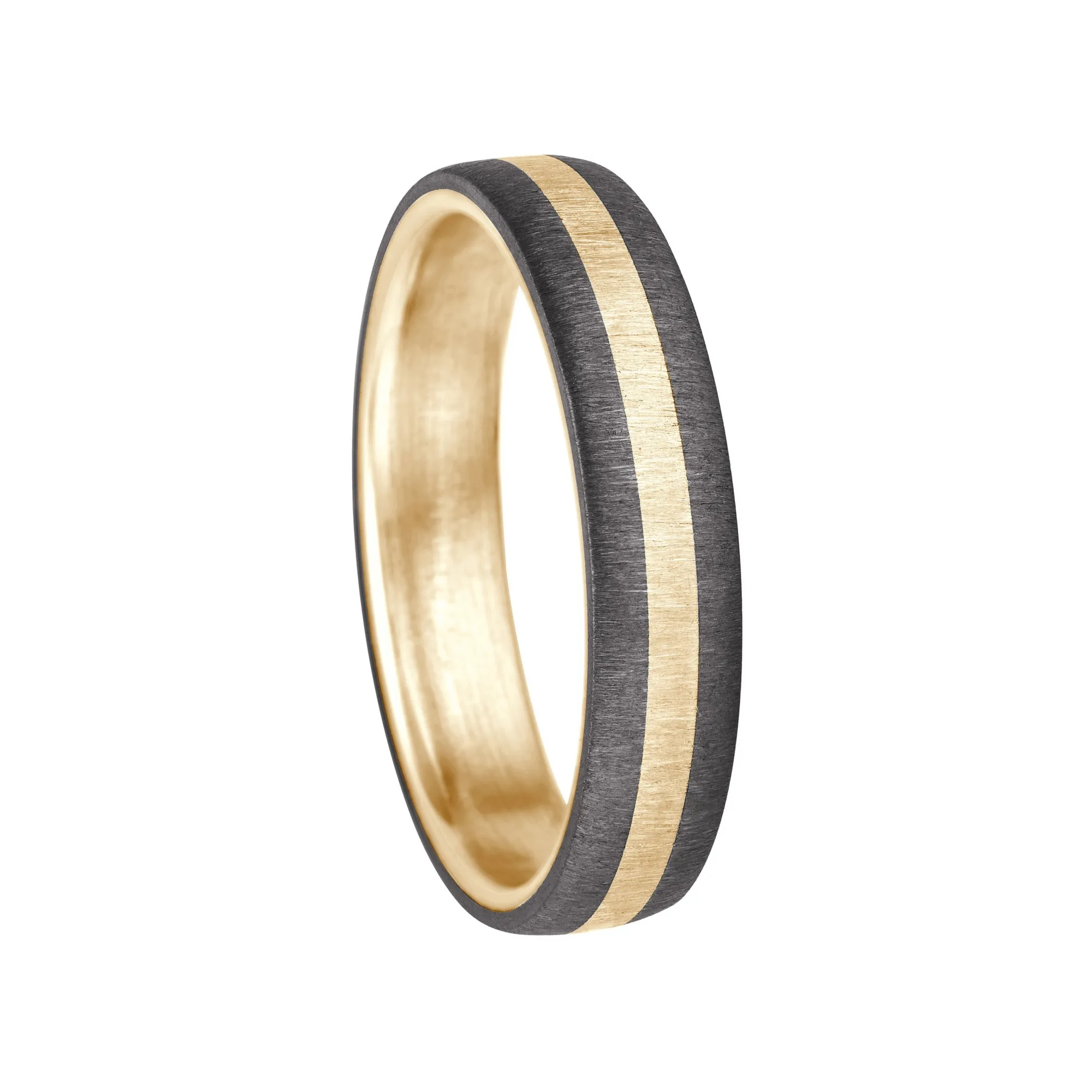 Herrenring aus Gelbgold mit Tantal-Mittelstreifen, quermatt