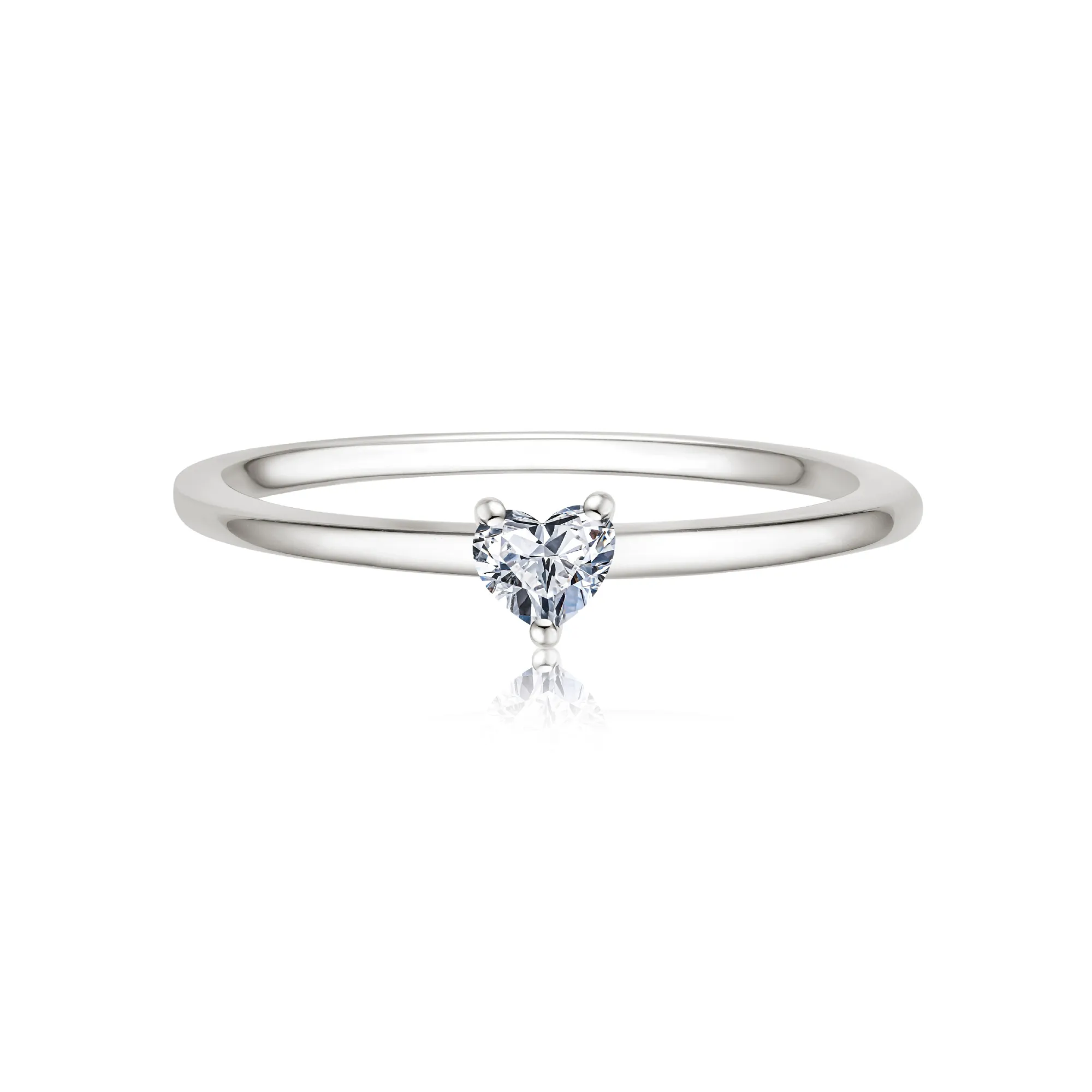 Verlobungsring mit Herz-Diamant in Weißgold 585, Frontansicht der schmalen Ringschiene