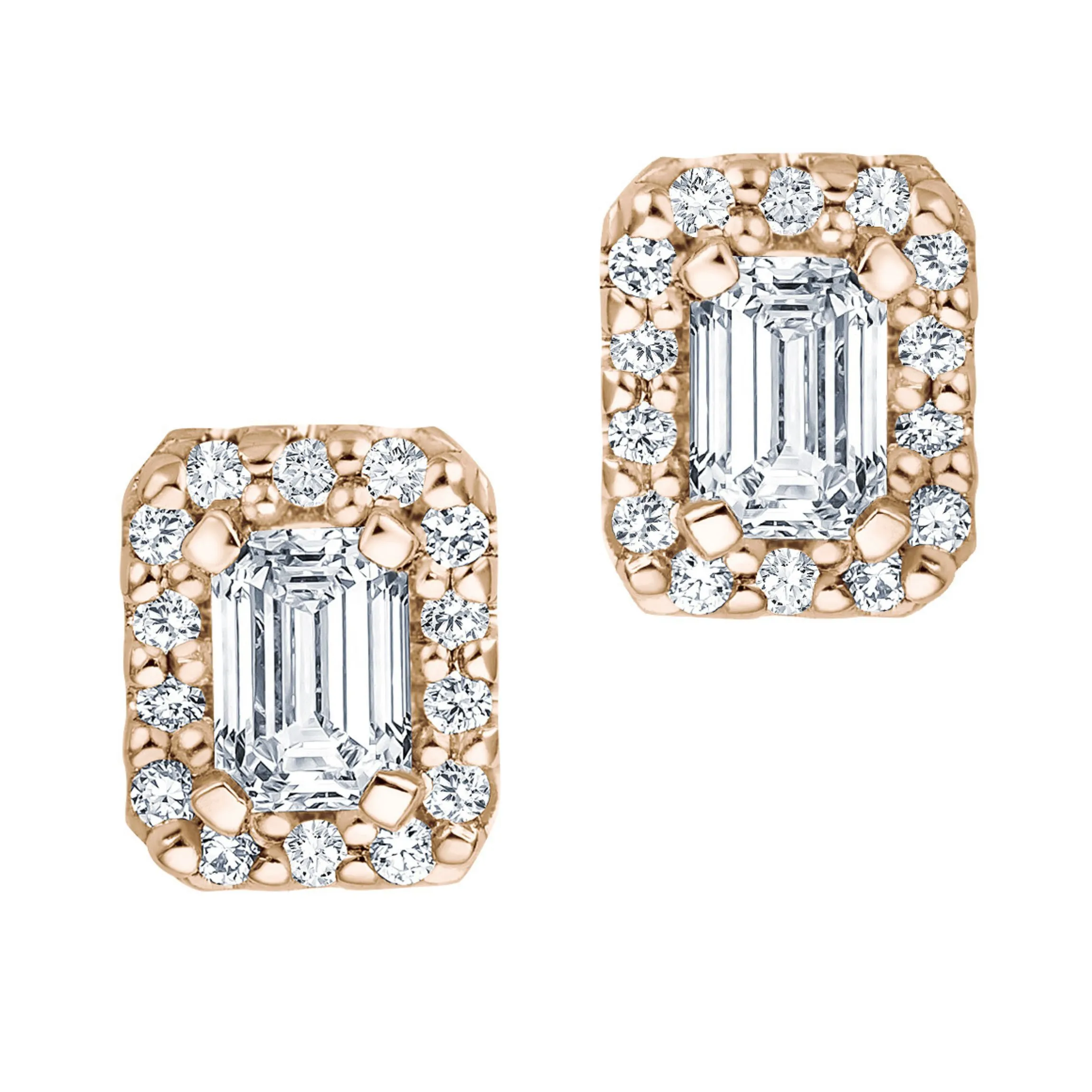 Ohrstecker Emerald Cut mit Brillanten in Roségold 585, Paar