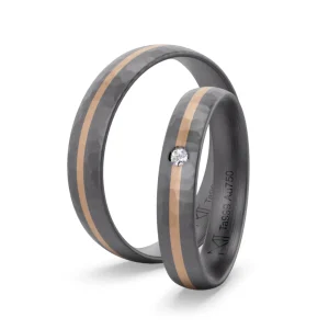 Trauringe Tantal Hammerschlag mit Rotgold-Inlay