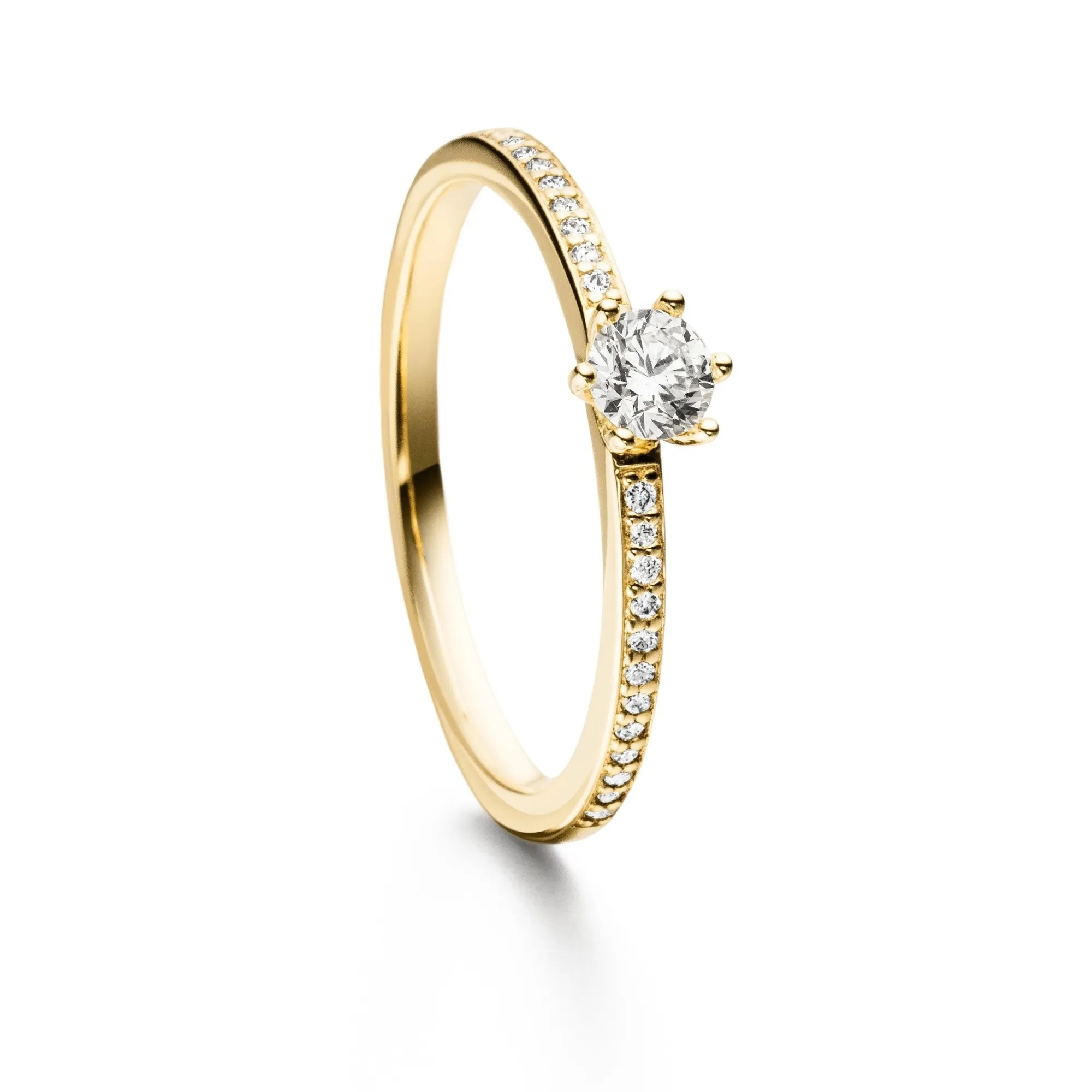Verlobungsring Solitär mit Brillantschiene in Gelbgold 585